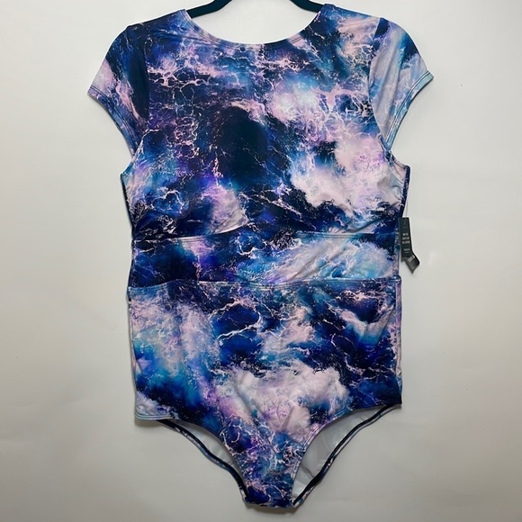 Torrid ACTIVE SWIM SCOOP BACK ONE-PIECE - OCEAN PRINT BLUE - Picture 6 of 11